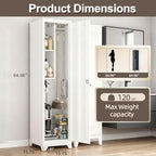 Slim Broom Closet Storage Cabinet, 65" H Metal Cabinets with Lock and Shelves & S-Hooks, Utility Storage Cabinet for Mop, Narrow Storage Cabinets for Pantry, Bathroom, Garage, White - Image 3