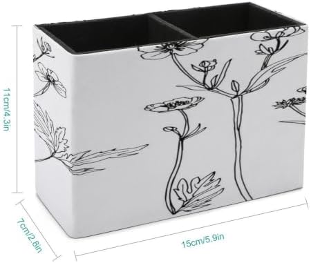 PU Leather Multi-Compartment Pen Holder Desktop Organizer Pencil Cup Storage Caddy for Office Home Supplies Wildflowers Line Drawn on Watercolor - Image 2