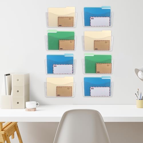 EASEPRES 16 Pack Clear Single Pocket Hanging File Organizer, Plastic Wall Mount Paper Mails Magazines Holder, Mounted Folder Bins for Office, School and Home, 13.85x3.14x6.88 inches - Image 6