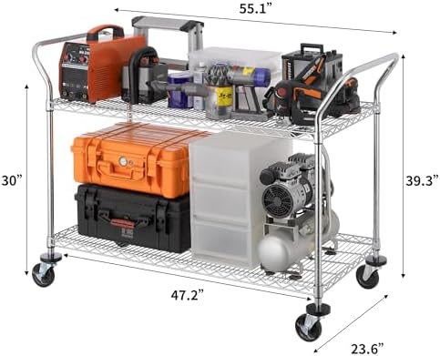 Finnhomy 2-Tier Commercial Grade Rolling Cart, Heavy Duty Utility Cart, Carts with Wheels and Handles, Kitchen Cart on Wheels, Metal Serving Cart with 700 lbs Capacity, Shelf Size 24" D x 48" W, NSF - Image 2