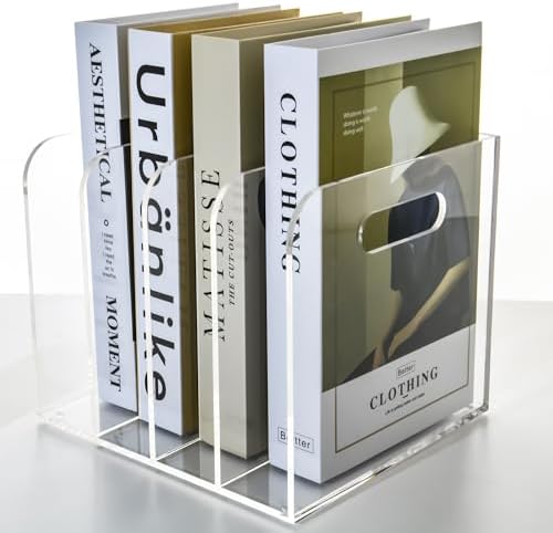 4 Vertical Compartments File Holder, Clear Acrylic Desk Organizer and Storage Bins Holding for Magazines, Binders, Notebooks, Envelopes, Multi-purpose Document Organizer for Home Office - Image 4