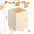 16 Pack Wood Pen Holder, 3.1" x 3.1" x 3.94" Unfinished Pine Wood Pencil Holder for Desk Organization, DIY Crafts, Rustic Home Decor - Image 2