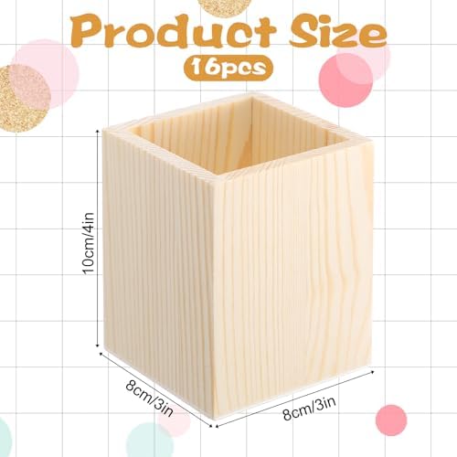 16 Pack Wood Pen Holder, 3.1" x 3.1" x 3.94" Unfinished Pine Wood Pencil Holder for Desk Organization, DIY Crafts, Rustic Home Decor - Image 2