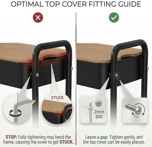 3 Tier Storage Rolling Cart with Wood Table Top on Lockable Wheels（Black） - Image 3