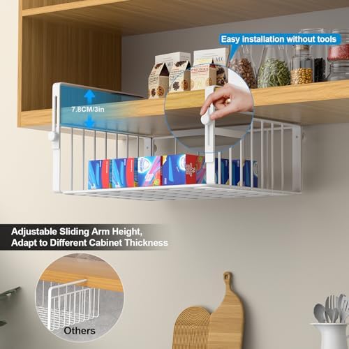 AmonHouseware 2Pack Under Shelf Storage Basket Organizer, White - Image 2
