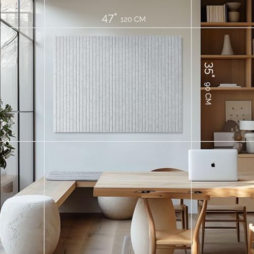 VIVELDA Large Felt Bulletin Board 48 x 36 Inch - 12-Pack Square Acoustic Wall Panels, Cork Board Alternative, NRC 0.95, Damage-Free Adhesive, Slatted Design for Home, Classroom (Marble) - Image 2