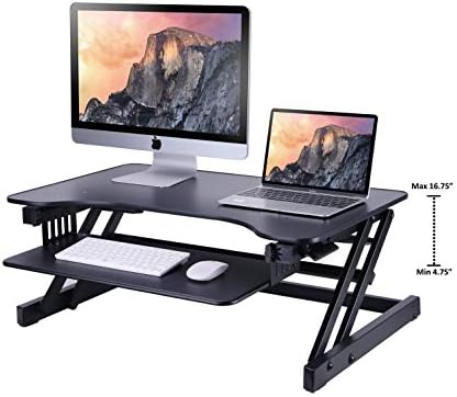 Rocelco 32" Height Adjustable Standing Desk Converter with Anti Fatigue Mat BUNDLE - Sit Stand Up Dual Monitor Riser - Computer Workstation - Large Retractable Keyboard Tray - Black (R ADRB-MAFM) - Image 2