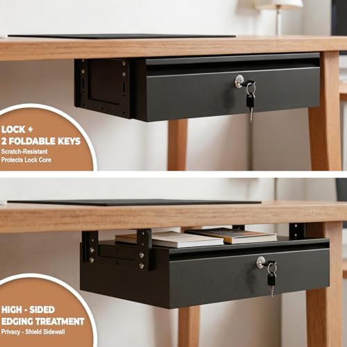 POPMOON 16in Under Desk Drawer Lockable Pull Out Storage Organizer - Image 4