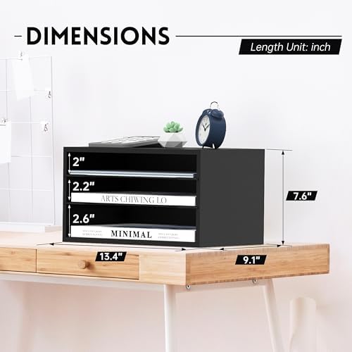 3 Tier Wood Desk Organizer, Mail Sorter and Paper Organizer for Desk, Black - Image 3