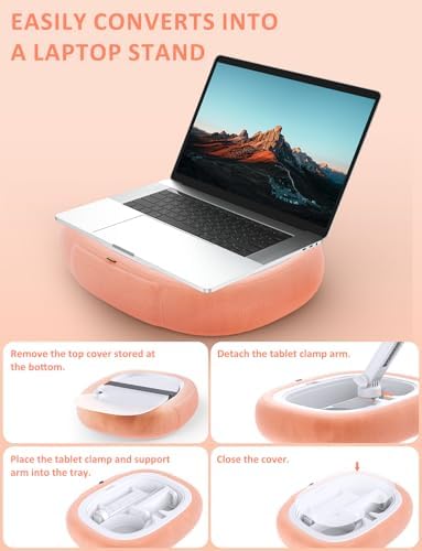 Tryone Tablet Pillow Holder & Laptop Stand : Lap Adjustable iPad Holder with Snack Bowl,Soft Plush Pillow & 360° Rotating Detachable Support Arm for 4.7-16.1 Kindle Phone Tablet Laptop (Pink) - Image 5