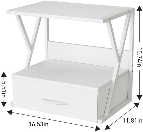 aboxoo Printer Stand for Desk with Storage Drawer, 2 Tier Desktop Or UnderDesk Shelf, Multi-Purpose Desk Organizer for Home Office, fit Fax Machine/3D Printer/Scanner, White - Image 3