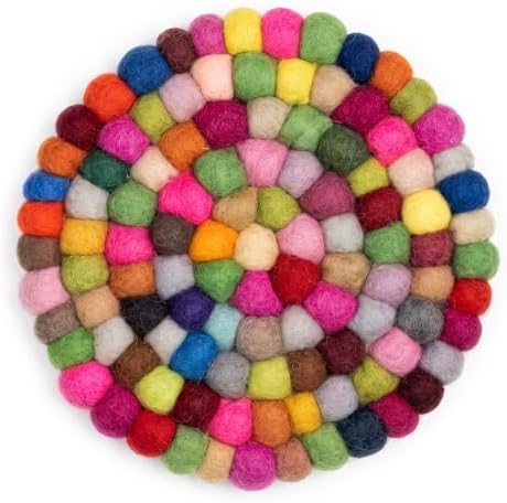 Wool Felt Ball Trivet Pot Mat, 7.8 Inch, Colorful Mix, 2 Pack by Unknown
