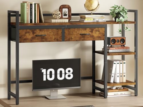 Desk Shelf with 2 Drawers, 38.5" Desk Hutch for Computer Monitor, 3 Tier Desk Display Rack, Desktop Bookshelf Storage Rack for Home Office Dorm by OOTDTY