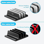 Ryvlan Vertical Laptop Stand, 3 Slot Adjustable Laptop Storage Rack and Desk Organizer, Silicone-Padded Holder for Multiple Devices Storage, Compatible Stand for Tablets and Devices up to 17 Inches - Image 2