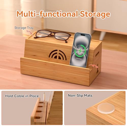 Bamboo Cable Management Box, Natural Color, 31X14X15.5CM - Image 4