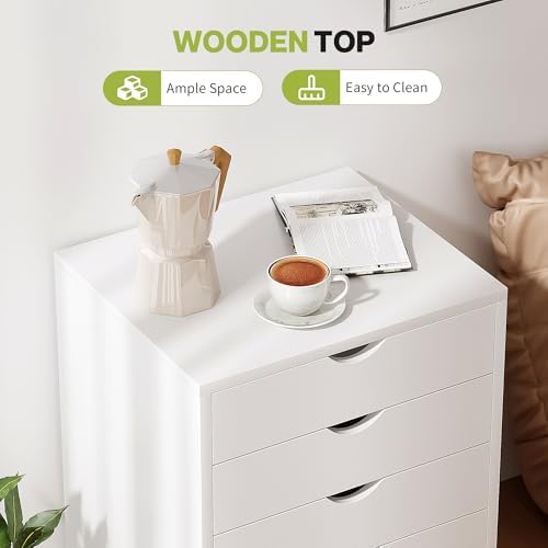 7 Drawer Chest, Dressers Storage Cabinets, Dresser Mobile Cabinet with Wheels, Drawers Organization Furniture for Office, Home, White - Image 6