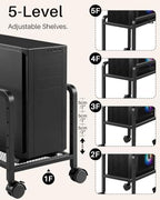 Metal PC Stand, Adjustable Computer Tower Stand with Wheels, Black - Image 6