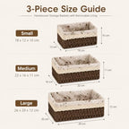 3-Piece Wicker Storage Baskets for Shelves, Storage Basket Set, Coffee - Image 2