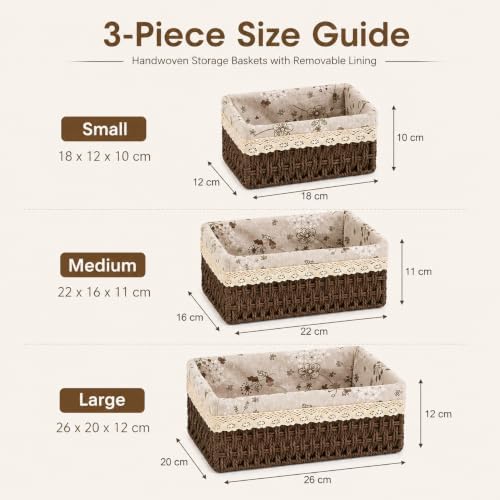 3-Piece Wicker Storage Baskets for Shelves, Storage Basket Set, Coffee - Image 2