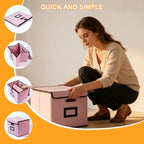 Large Square Storage Bin with Lid, Foldable Organizer Box with Handles & Label Design, for Office, Closet, Home, Documents, Pink, 12.20 x 10.63 x 10.63 Inches, 2 Pack - Image 5