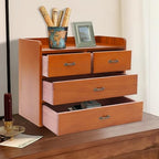 Wooden Desk Organizer with 4-Drawers, Flat File cabinet for Desk, Retro Desktop Organizers with Top Shelf for Office, Bedroom, Dressing Table, Makeup, Jewelry, Stationery Storage, Brown, 13.4x7.1x11in - Image 4