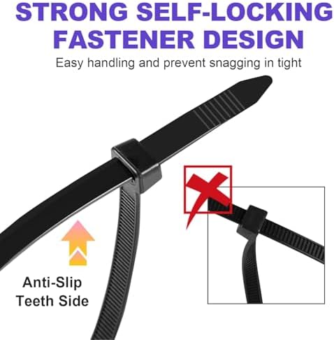 RAZCC 1200pcs Black Cable Zip Ties 16 Inch, Heavy Duty Plastic Wire Ties with 100lb Tensile Strength, Self-Locking Black Nylon Tie Wraps for Indoor and Outdoor - Image 5