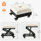 VECELO Foot Rest Under Desk at Work, Height Adjustable Rolling Foot Stool Set of 2 with Wheels, Cushioned Seat for Living Room, Bedroom, Home Office, Beige - Image 2