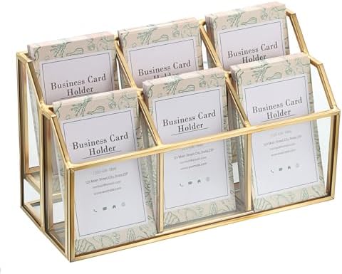Hipiwe Vintage Gold Glass Business Card Holder, 2 Layers 6 Slots Vertical by Hipiwe