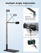 Viozon Tablet Floor Stand-Flexible Long Arm Tablet&Phone Holder,360° Angle Adjustable,Aluminum Alloy,Bedside,Sofaside,Desk,Compatible with 3.5-11 inches iPad,Kindle, iPhone 16 15 Plus/Pro Max -Black - Image 3