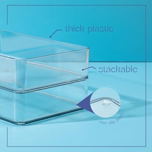 primebox Plastic Clear Drawer Organizers. Bathroom. Kitchen, Bedroom, Utensils, Office Organizer Bins, Storage Trays. Stackable. 9" x 6" x 2" Set of 6 - Image 5