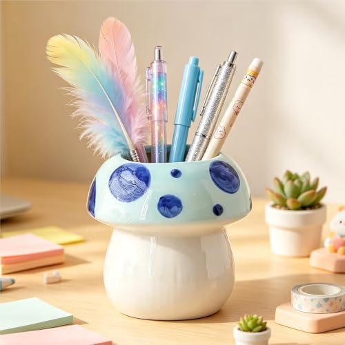 Elegant Cute Mushroom Ceramic Pen Holder Creative Desk Organizer for office - Image 3