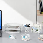 EasyPAG Desk Organizers and Accessories 5 Pieces Office Supplies Set - 2 Tier Paper Tray, Pencil Organizer for Desk, Mail Sorter Countertop, Business Card Holder and Sticky Note Holder, White - Image 7