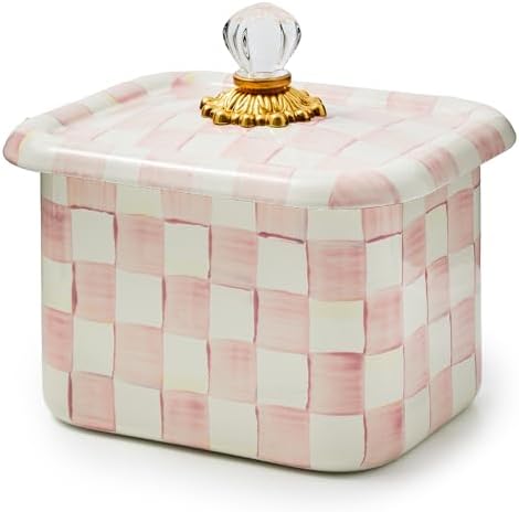 MACKENZIE-CHILDS Enamel Recipe Box, Pink-and-White Rosy Check by Unknown