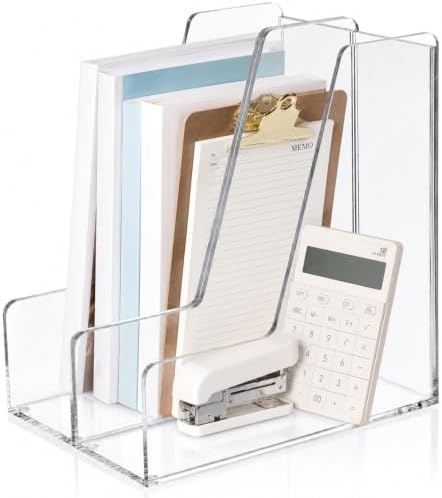 2 Pcs Vertical Magazine File Holder, Clear Acrylic File Organizer 5mm Thickened Desk Organizers for Magazines, Books, Binders, Notebooks (9.45x3.54x10.24 Inch) by Unknown