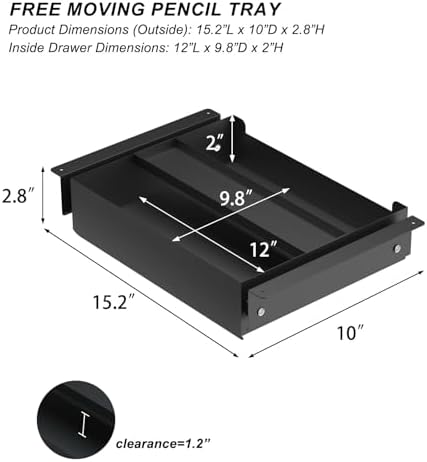 Under Desk Drawer(15.2''x10''x2.8'') with Sliding Pencil Tray, Desk Mounted Sliding Pull-out Drawer for Home Office, Extra Storage Organizer for Sit Stand Workstation - Image 2
