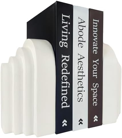 Book Ends for Heavy Books, Resin Decorative bookends, Heavy Duty Book end for Shelves, Book Stopper for Shelves, Modern Home Decor Aesthetic Book Ends, Layered Arch Design Set of 2(Cream White) by GUSFREUD