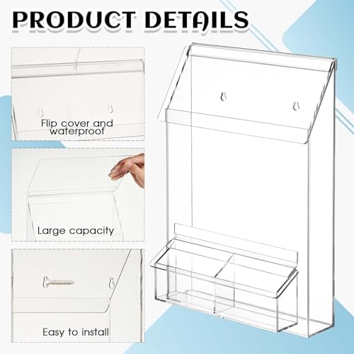 Barydat 2 Pieces Outdoor Brochure Holder with Business Card Holder Waterproof Wall Mount Literature Box Pamphlet Box Acrylic Brochure Organizer for Pamphlet Map Menu 8.75x11.75x2.25 Inch - Image 4