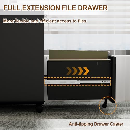 3 Drawer Mobile File Cabinet with Lock, 4 Keys and 25 Letter File Folders - Image 6