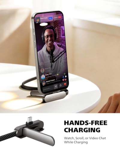 DbillionDa USB C to USB C Cable, Foldable Phone Stand, 90 Degree, 60W, 6FT - Image 2