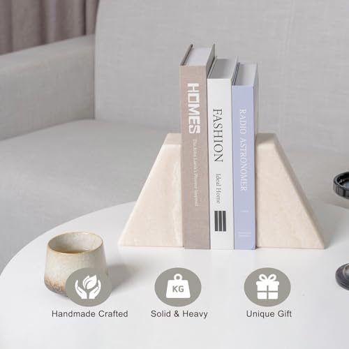 Koville Marble Bookends for Shelves, Large Bookends for Heavy Books, Non-Slip 7Lbs Stone Book Ends for CD/Movies, Modern Decorative Bookends for Shelves Table Home Decor(Navona) - Image 6