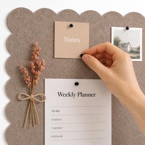 Orelle Scalloped Felt Bulletin Board | 35 x 23” | Foldable Peel and Stick Felt Board for Wall | Alternative Cork Board for Office, Message Board, Kids Art Display | Mocha - Image 2
