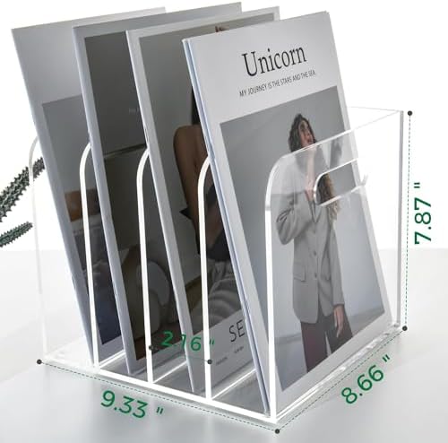 Acrylic File Holder for Desk - 4 Slot Vertical Magazine Organizer & Bookend - Clear Document Sorter Rack for Folders, Binders, Notebooks & Reports - Non-Slip Office Desktop Storage Sorter - Image 2