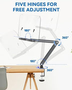 Desk Clamp Acrylic Book Stand for Reading, Ergonomic Design Adjustable Height up to 20 inches with Rotating Bases Cookbook Stand, Suitable for Recipe, Sheet Music, Tablet(Gray) - Image 6