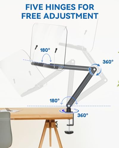 Desk Clamp Acrylic Book Stand for Reading, Ergonomic Design Adjustable Height up to 20 inches with Rotating Bases Cookbook Stand, Suitable for Recipe, Sheet Music, Tablet(Gray) - Image 6