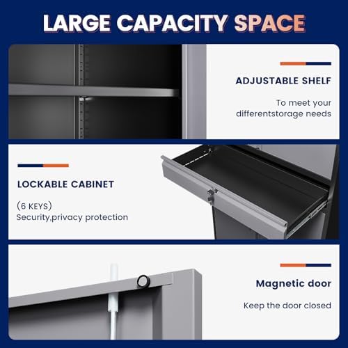 Yizosh Metal Garage Storage Cabinet with Locking Doors and Adjustable Shelves, 71" Steel Tool Storage Cabinet with 1 Drawer for Garage,Office,Warehouse (Gray Black) - Image 4