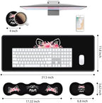 4 in 1 Ergonomic Keyboard Wrist Rest & Mouse Pad Wrist Rest Set, Large XXL Gaming Desk Mat 31.5"x 11.8" with Non-Slip Base, Memory Foam for Home Office Study Gaming, Cat Mom Floral - Image 2