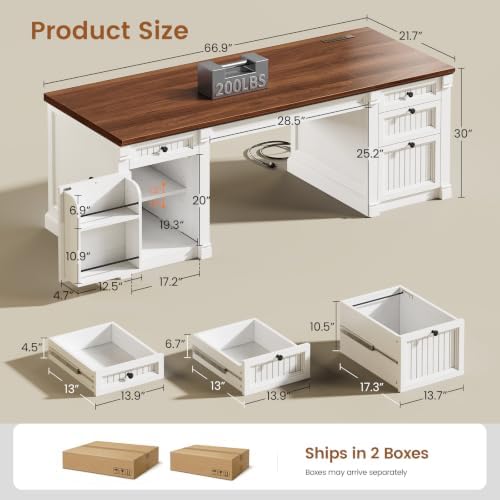 SEDETA 67" Office Executive Desk with 4 Drawers, Storage Cabinet & Outlet - Image 2