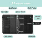 PU Leather Personal Notebook Planner with 80 Pages Loose-Leaf Papers 6 Holes Ring Binder Pen Holder Magnetic Buckle (Rainbow, A5 Mini) - Image 3
