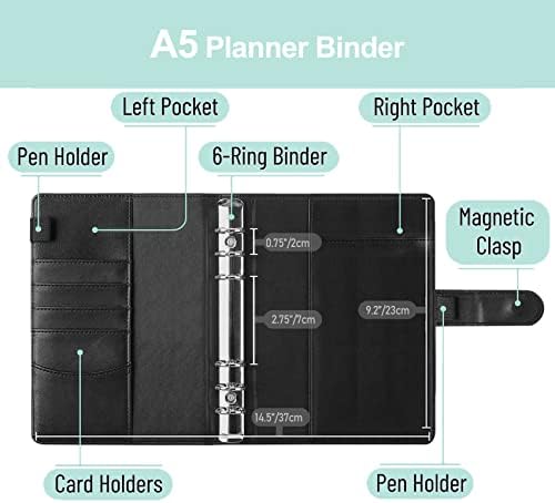 PU Leather Personal Notebook Planner with 80 Pages Loose-Leaf Papers 6 Holes Ring Binder Pen Holder Magnetic Buckle (Rainbow, A5 Mini) - Image 3