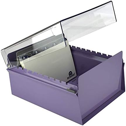 Acrimet 5 X 8 Card File Holder Organizer Box Metal Base Heavy Duty (AZ Index Cards and Divider Included) (Purple Color with Clear Crystal Plastic Lid Cover) - Image 5